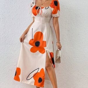 Floral Orange and Black Maxi Dress